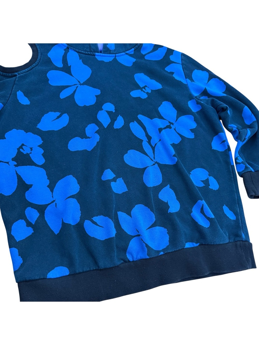 Future Collective Floral Blue Cut Out Hoodie Women's Size Large Cold Shoulder - Picture 3 of 10